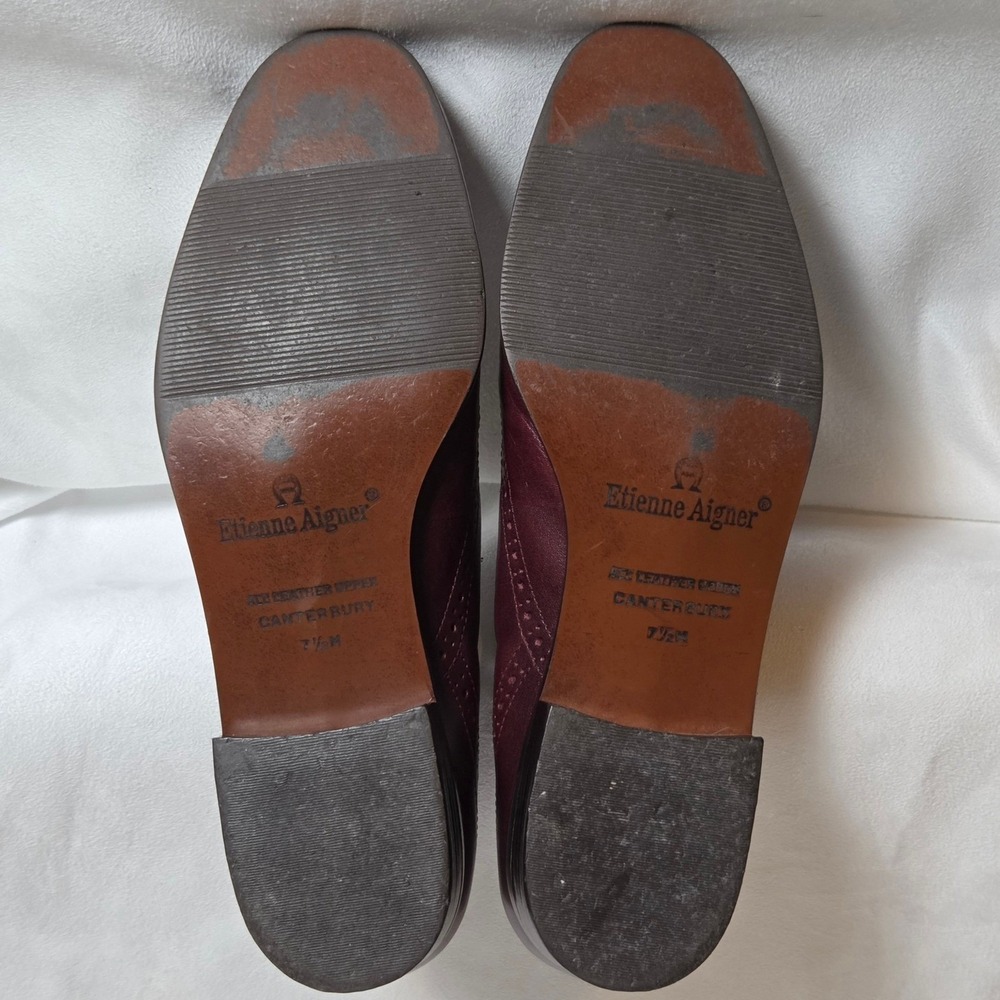 Etienne Aigner Canterbury Burgundy Leather Tassel Loafers Wingtip Brogue 7.5M - Picture 7 of 9